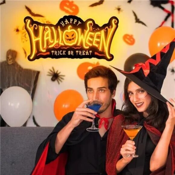 Halloween Neon Sign Wall Decor Pumpkin Neon Light USB Powered Light Up Acrylic - Picture 2 of 8